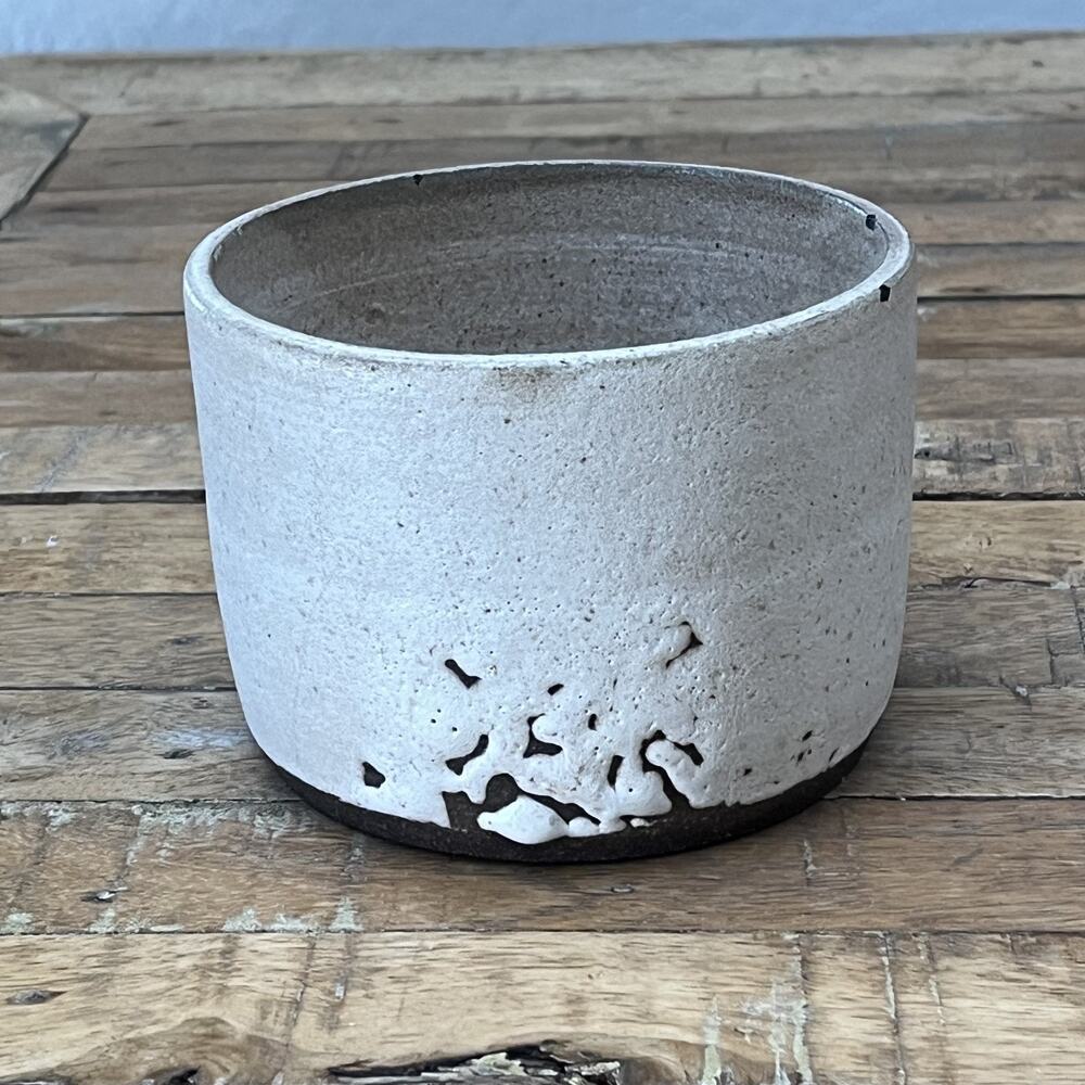 Art Studio Pottery Textured Stoneware Planter 3.75 in Rustic Ivory Brown Matte